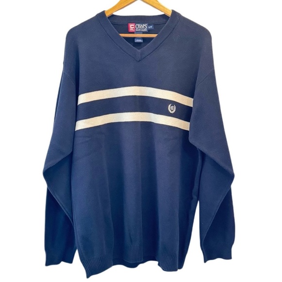 Chaps Ralph Lauren Knit V Neck Navy Blue Sweater - Picture 1 of 6